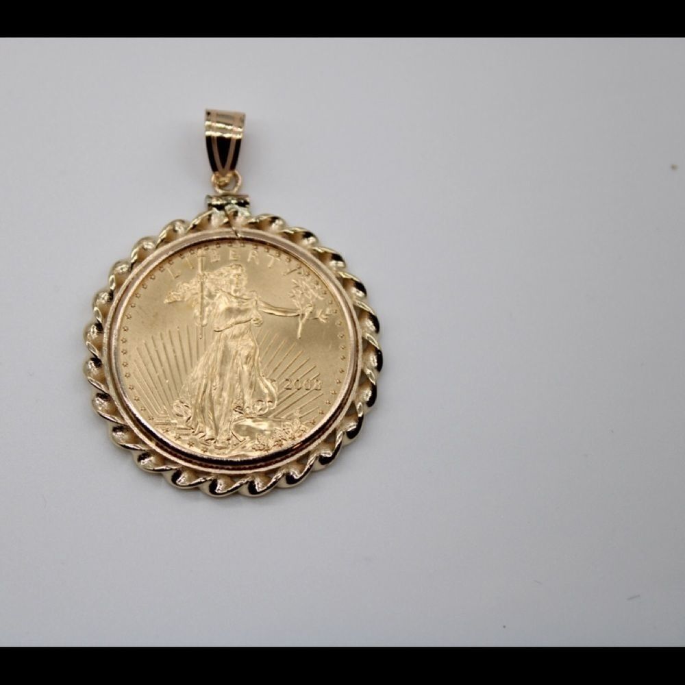 14k Twisted Wire Polished Screw Top Bezel With 1/2 ounce American Eagle Coin